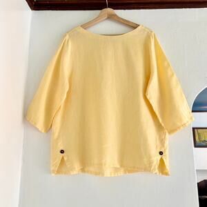 Vintage Chico’s Buttercream Yellow Linen Boxy Shirt- Size 12/14, Boho Chic, Boho